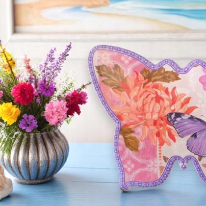 Ceramic Purple Butterfly Trivet With Cork Backing