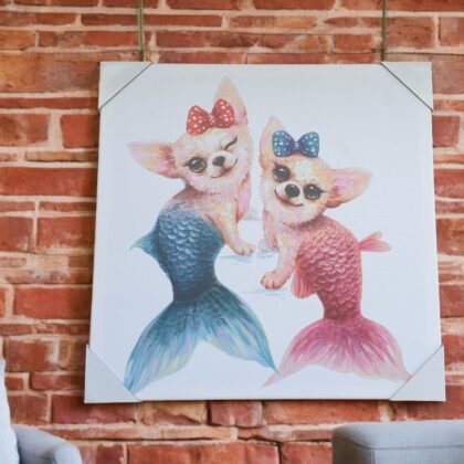Framed Mermaid Chihuahuas Canvas Print