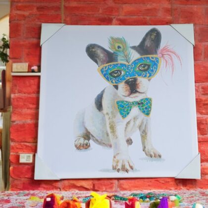 Framed Dog with Mask Canvas Print