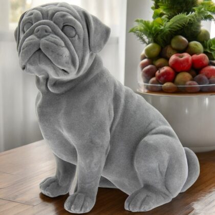 Grey Velvet Pug Statue