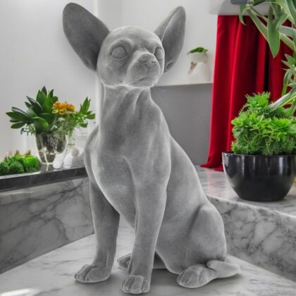 Grey Velvet Chihuahua Statue
