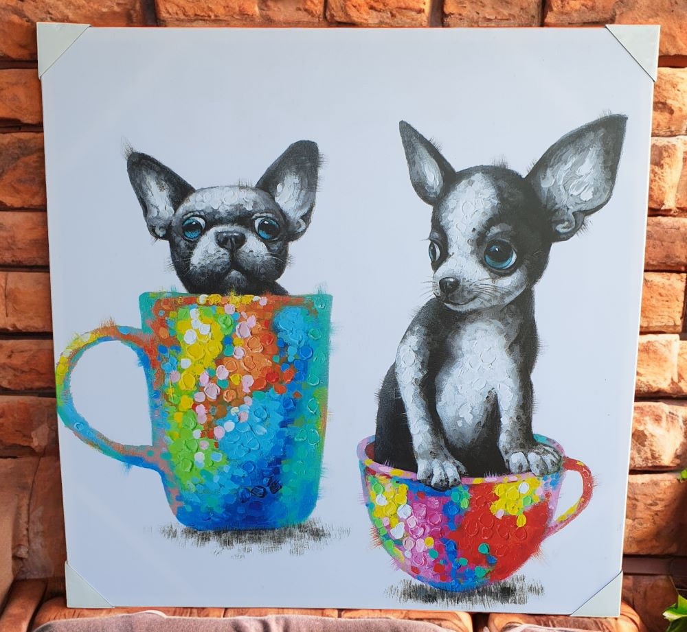 Extra Large Framed Dogs in Teacup Canvas Print