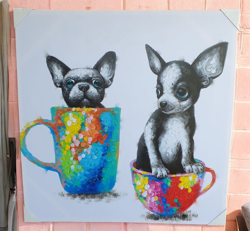 Extra Large Framed Dogs in Teacup Canvas Print - Image 2
