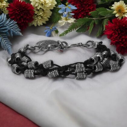 Silver Plated Zamak And Leather Bracelet