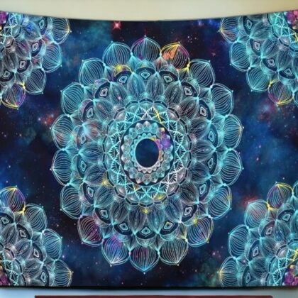 Large Aqua Blue Mandala Tapestry Wall Hanging