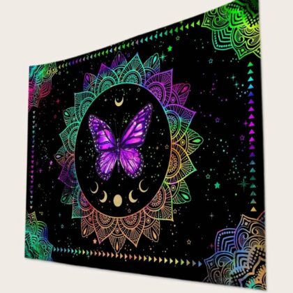Purple Butterfly Mandala Tapestry Wall Hanging