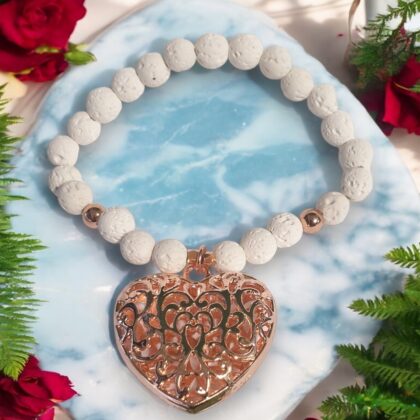 Rose Gold Heart and White Lava Stone Bracelet