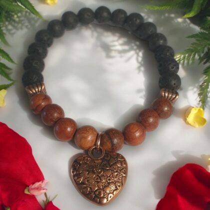Black Lava Stone Copper Heart Bracelet