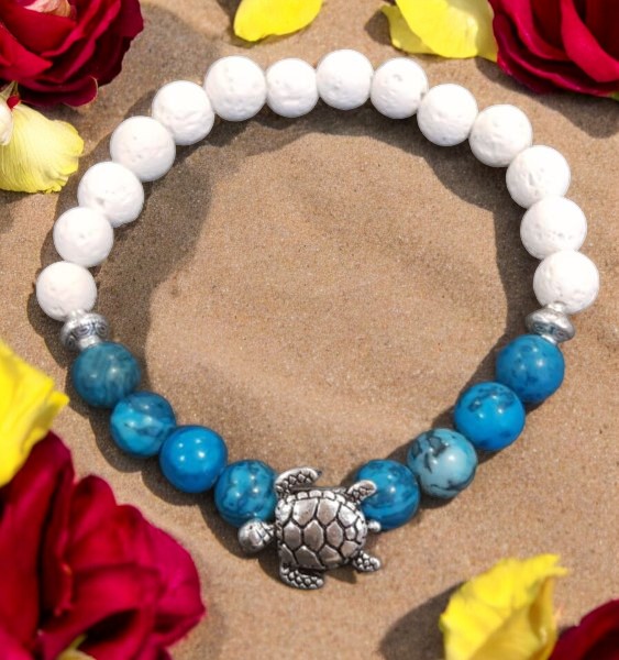 Blue Turtle Lava And Picasso Jasper Stone Bracelet - Image 4