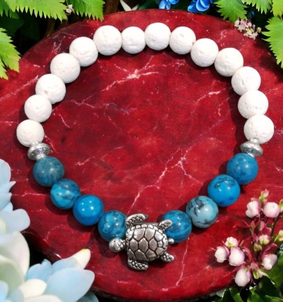 Blue Turtle Lava And Picasso Jasper Stone Bracelet