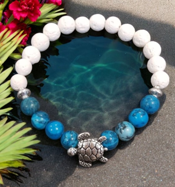 Blue Turtle Lava And Picasso Jasper Stone Bracelet - Image 2