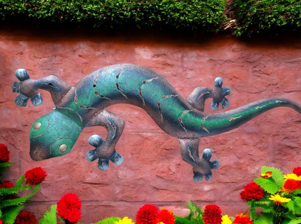 Large Brown And Green Metal Gecko Wall Art - Image 5
