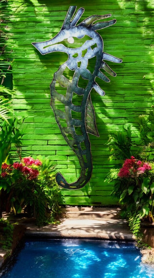Extra Large Green Seahorse Skeleton Wall Art - Image 3