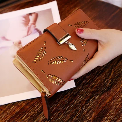 Brown And Gold Feather Wallet