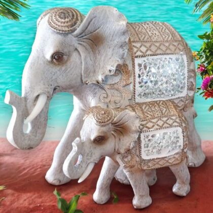 Mosaic Elephant With Baby Statue