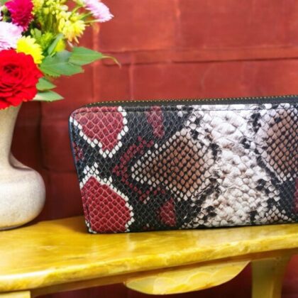 Ladies Multi Red And Wine Snakeskin Wallet