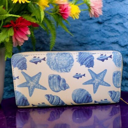 Blue And White Seashell Starfish Wallet