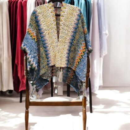 Ladies Free Size Multicoloured Open Front Knitted Poncho B