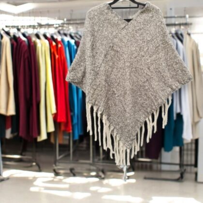 Grey Free Size Poncho With Tassles