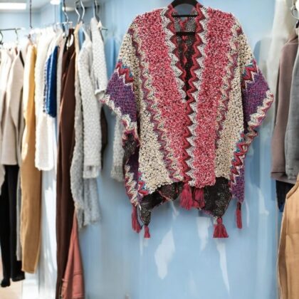 Ladies Free Size Multicoloured Open Front Knitted Poncho C