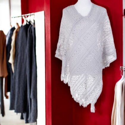 Ladies Light Grey Knitted Poncho