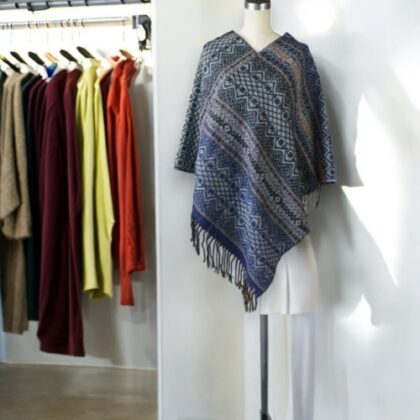 Ladies Free Size Blue Poncho With Long Tassles