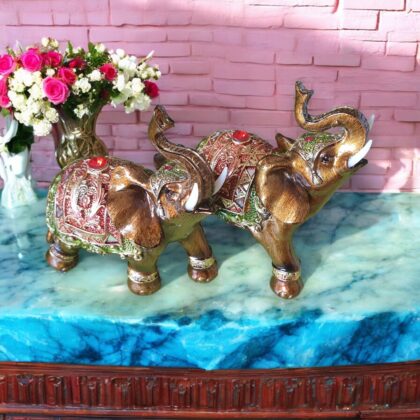 Bronze Lucky Elephant Statue Set