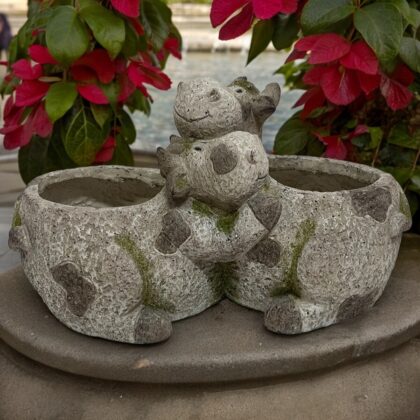 Double Cuddling Cows Garden Planter