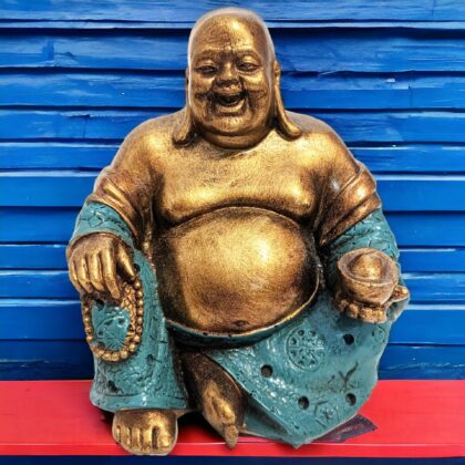 Turquoise And Gold Happy Fat Buddha Statue