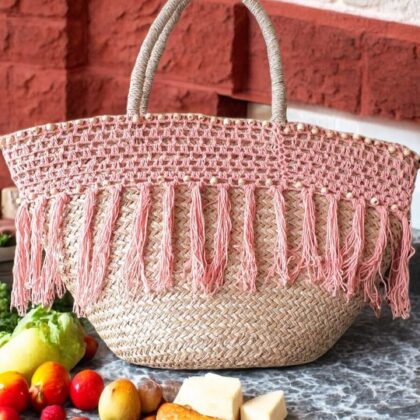 Large Pink Tassle Seagrass Basket