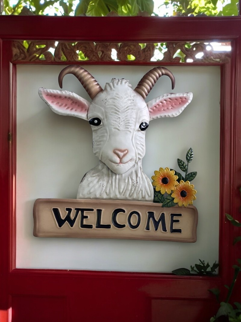 Bobble Head Goat Welcome Wall Art