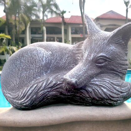 Large Laying Silver Fox Garden Statue