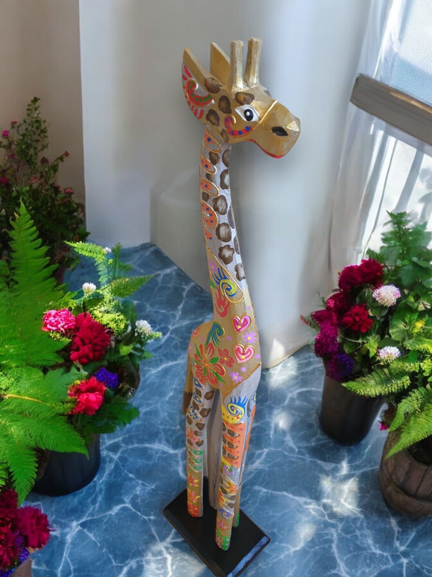 Medium Wooden Gold Giraffe Statue - Image 3