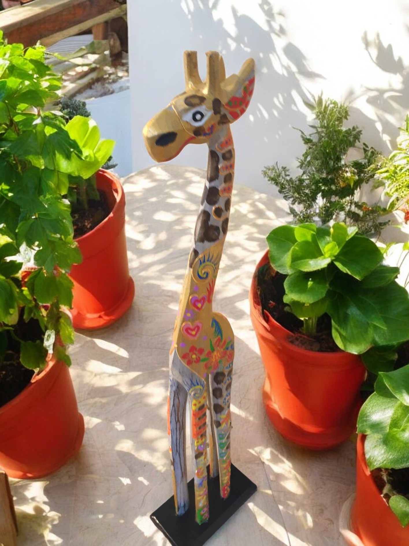 Medium Wooden Gold Giraffe Statue
