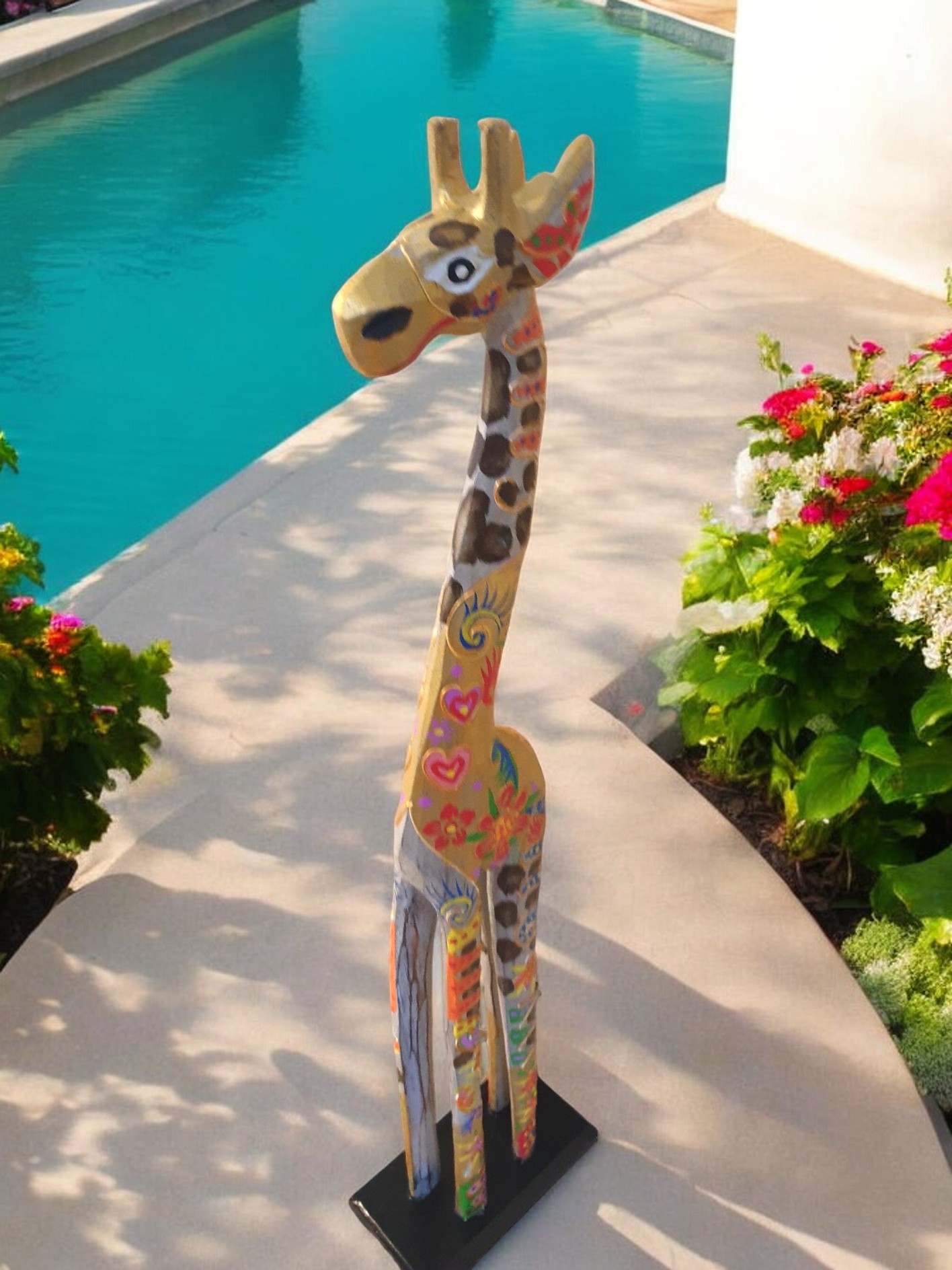 Medium Wooden Gold Giraffe Statue - Image 2