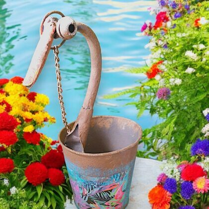 Blue Metal Rustic Duck Planter