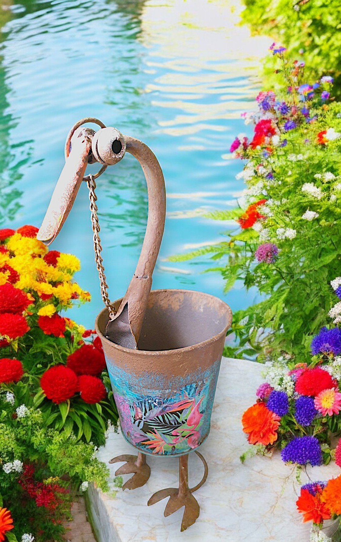 Blue Metal Rustic Duck Planter