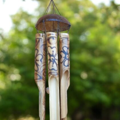 Large Burnt Flower Bamboo Windchime