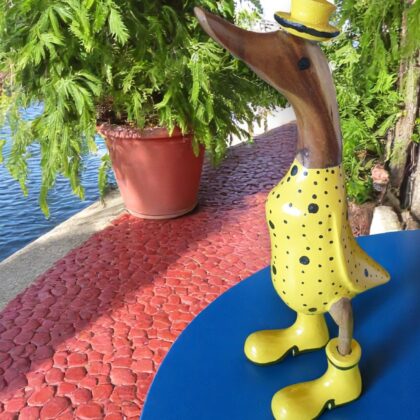 Small Yellow Wooden Duck With Dots