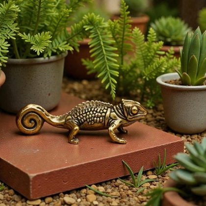 Small Brass Gold Chameleon Statue