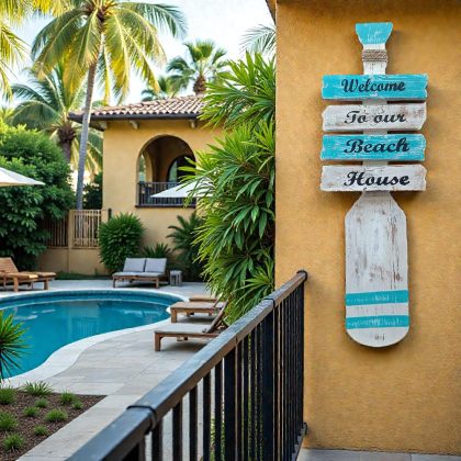 Large Wooden Beach House Paddle Wall Art