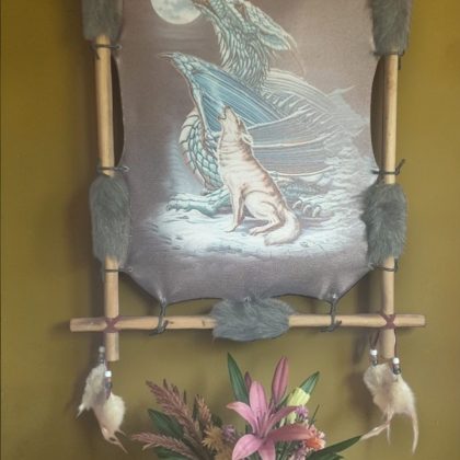 Wooden Framed Dragon And Wolf Dream Catcher