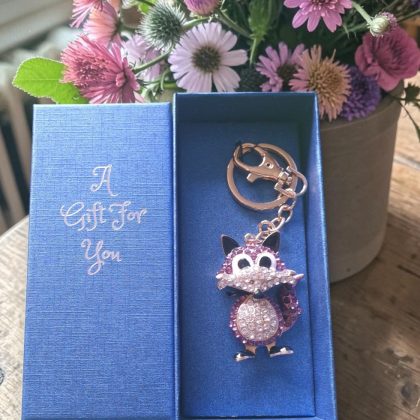 Gift Boxed Fox Keyring With Rhinestone Crystals