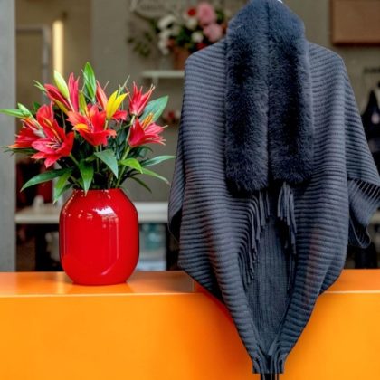 Grey Fur Knitted Poncho