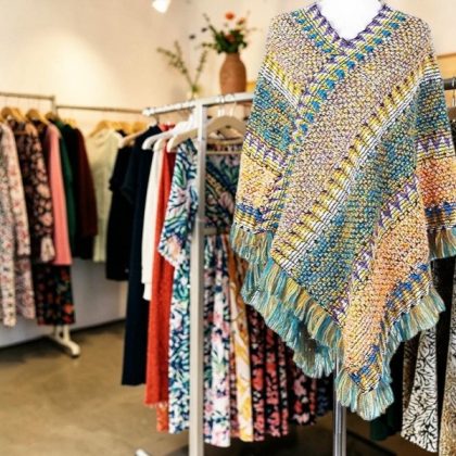 Ladies Green Multicoloured Knitted Poncho
