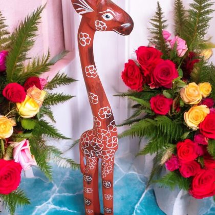 Large Red Wooden Giraffe Statue