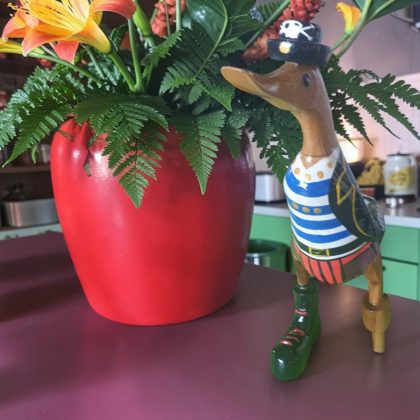 Carved Wooden Pirate Duck Statue