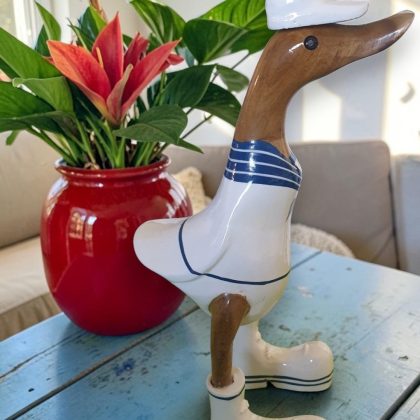 Blue And White Wooden Sailor Duck