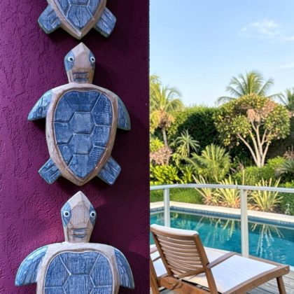 Blue Wooden Turtle Wall Art Set