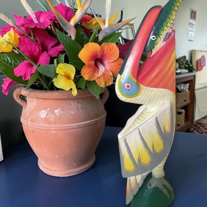 Large Wooden Feeding Pelican Statue